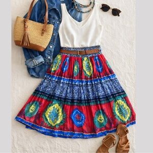 Vintage 80s Dorothy Schoelen Colorful Midi Maxi Skirt Blue Red Yellow Green 10